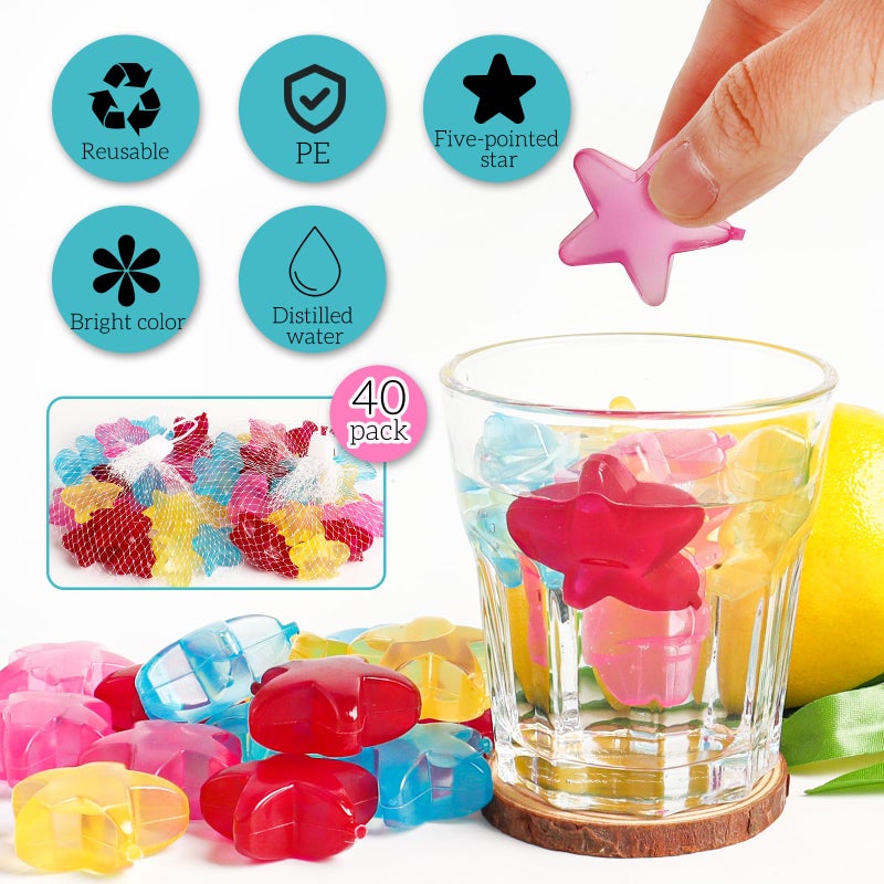 Hapy Shop 40 Pack Reusable Plastic Ice Cubes Star Shape for Drinks Like Whiskey,Wine,Vodka or Beer,Filled With Pure Water,to Keep Your Drink Cold Longer,Assorted Colors - Image 3
